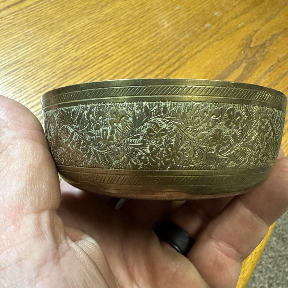 Brass Decorative Bowl, Floral Engraved Design, Engraved Brass Floral Bowl